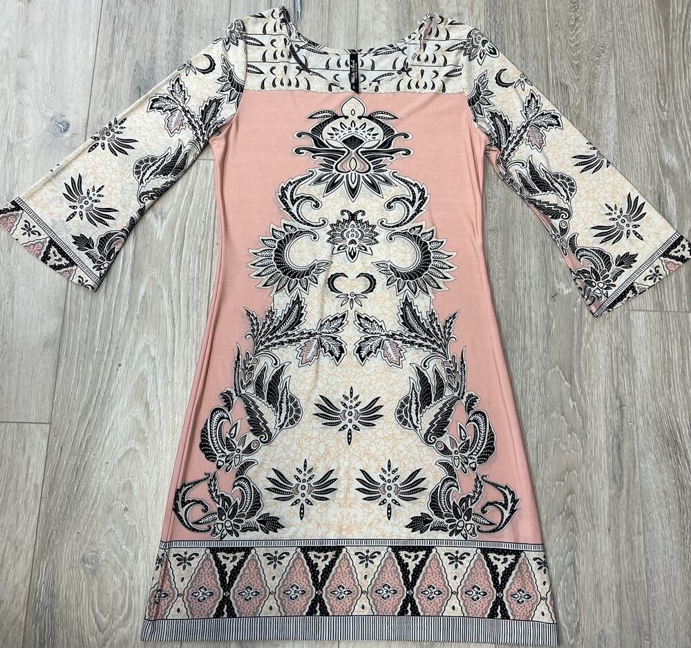 White Mark Couture Collection Dress Large Pink Paisley 3/4 Sleeve Stretch Y2K